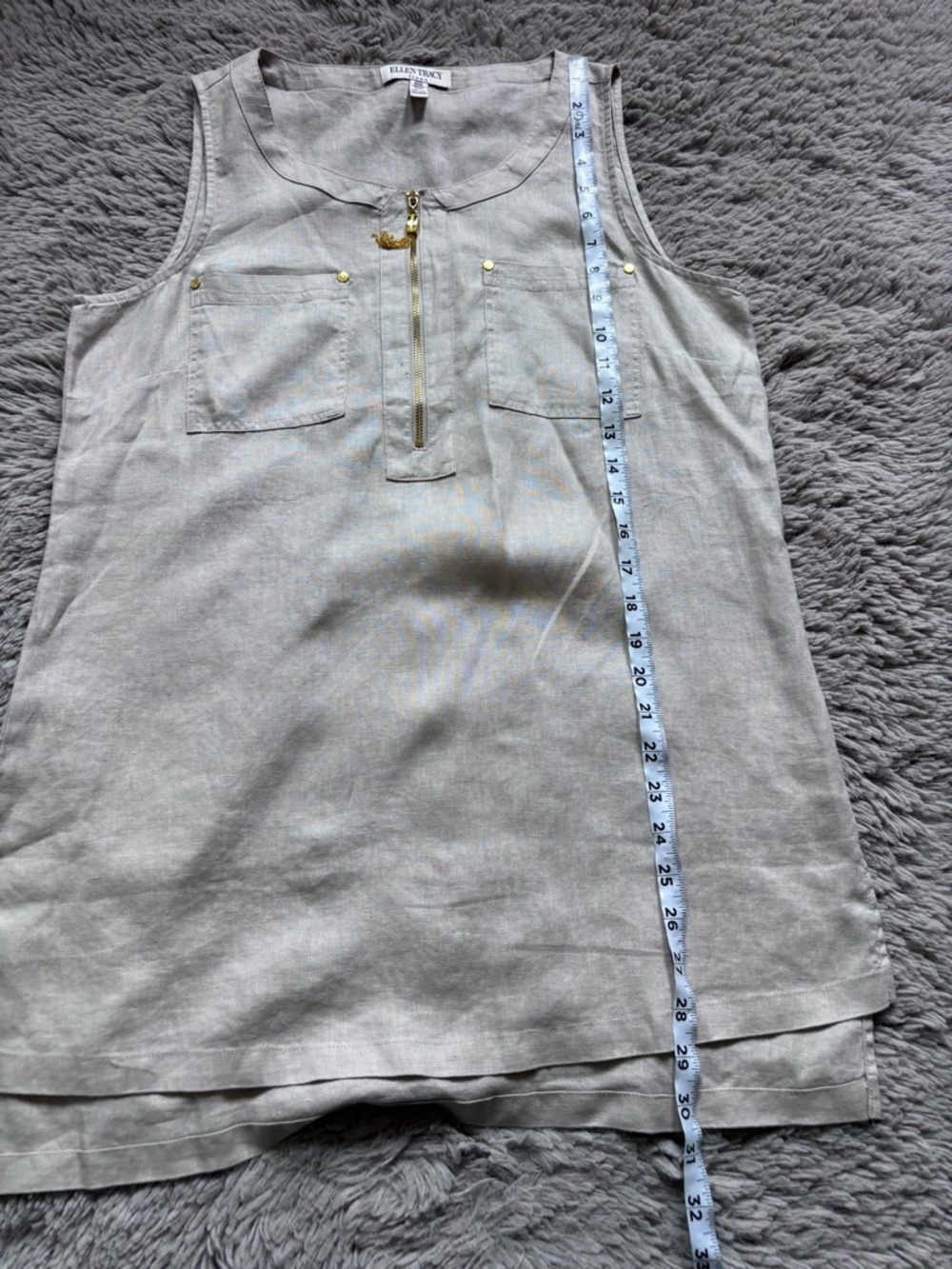 Ellen Tracy Light Cream 100% Linen Zip-Front Sleeveless tank M - Picture 7 of 9